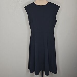 Ann Taylor 12 A-Line Black Stretch Crepe Midi Dress